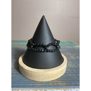 Womens Black Crystal Beaded Stretch Bracelet